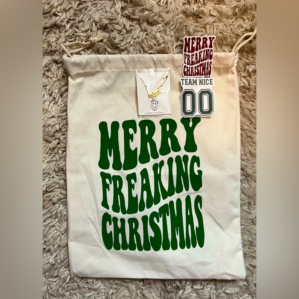 Christmas Present Canvas Bag Bundle With Gold Plated ‘NICE’ Necklace